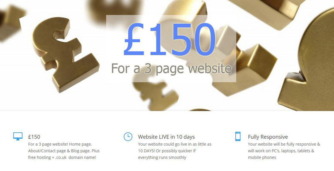 The 3 page website for £150 offer is back!